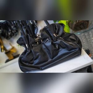 Vintage Leather Spiked Ruffle Ball Clasp Hobo Purse Bag